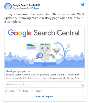 آپدیت هسته مرکزی گوگل (سپتامبر ۲۰۲۲)